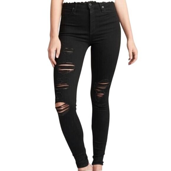 Abercrombie & Fitch Curve Love High Rise Super Skinny Jeans in Black - Picture 1 of 5